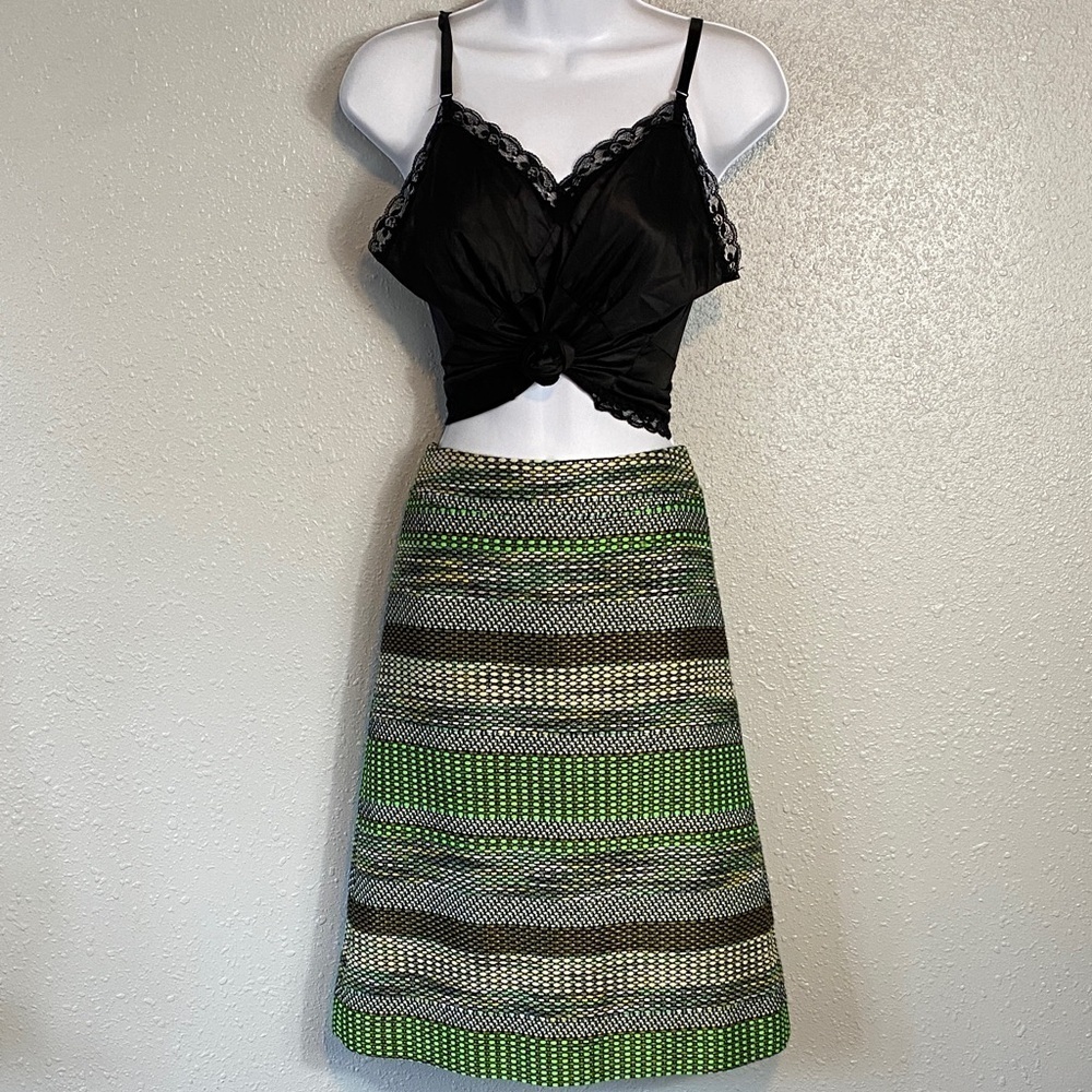 Leisdottir from Anthropologie Green and Black Tweed Striped A-Line Skirt